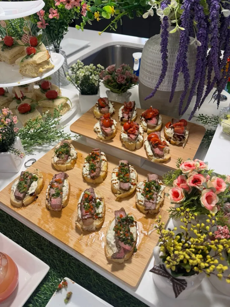 Steak crostini at a catered event